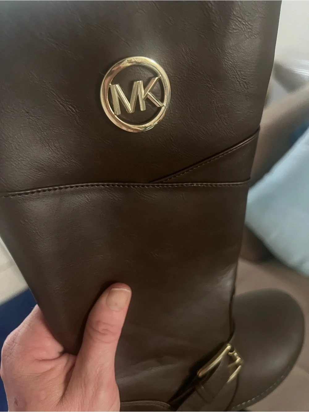 Michael Kors Girls Dark Brown Tall Boots with Gold MK Emblem